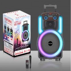 Ασύρματο ηχείο Karaoke Partybox Bluetooth με ροδάκια, ηχείο subwoofer 50W 15″ με ασύρματο μικρόφωνο, τηλεχειριστήριο και RGB φωτισμό
