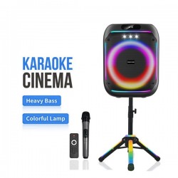 Ασύρματο ηχείο Karaoke Partybox Bluetooth 60W 8″ με βάση, ασύρματο μικρόφωνο, τηλεχειριστήριο και πολύχρωμο φωτισμό 